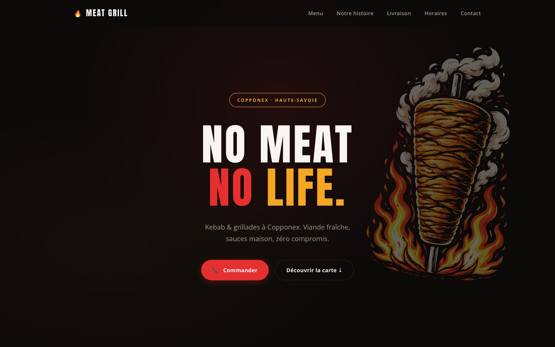 L’ouverture : « No meat no life », et le bouton « Commander ».